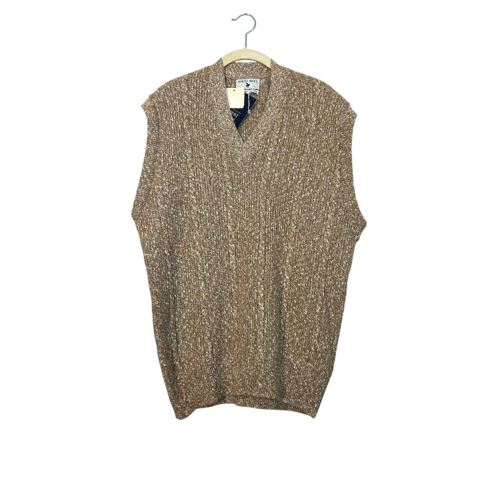 Robert Bruce Sweater Vest Mens XL Beige Knit Pullover Wool Preppy NWT